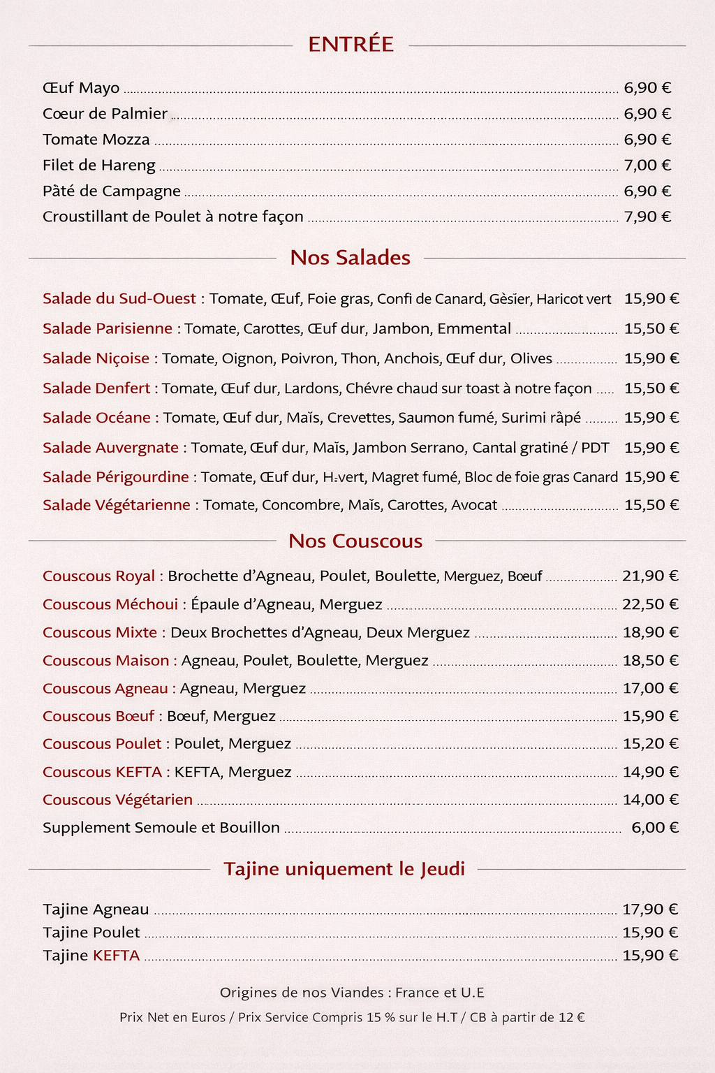 Menu Denfert Café Polyglotte Paris Menu Denfert Café Polyglotte Paris